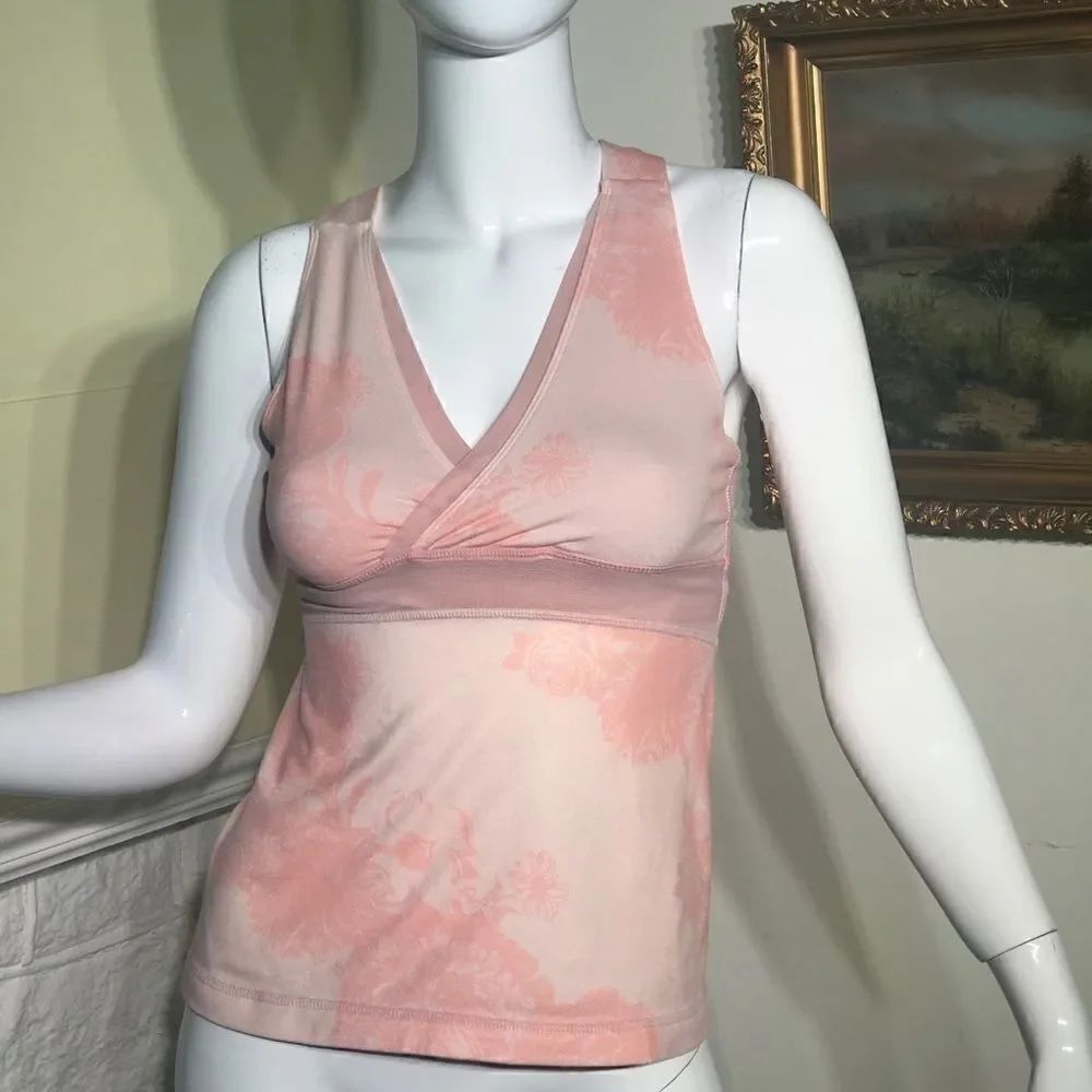 Lululemon Racer Back Pink Print & Mesh Running Top - Picture 2 of 7